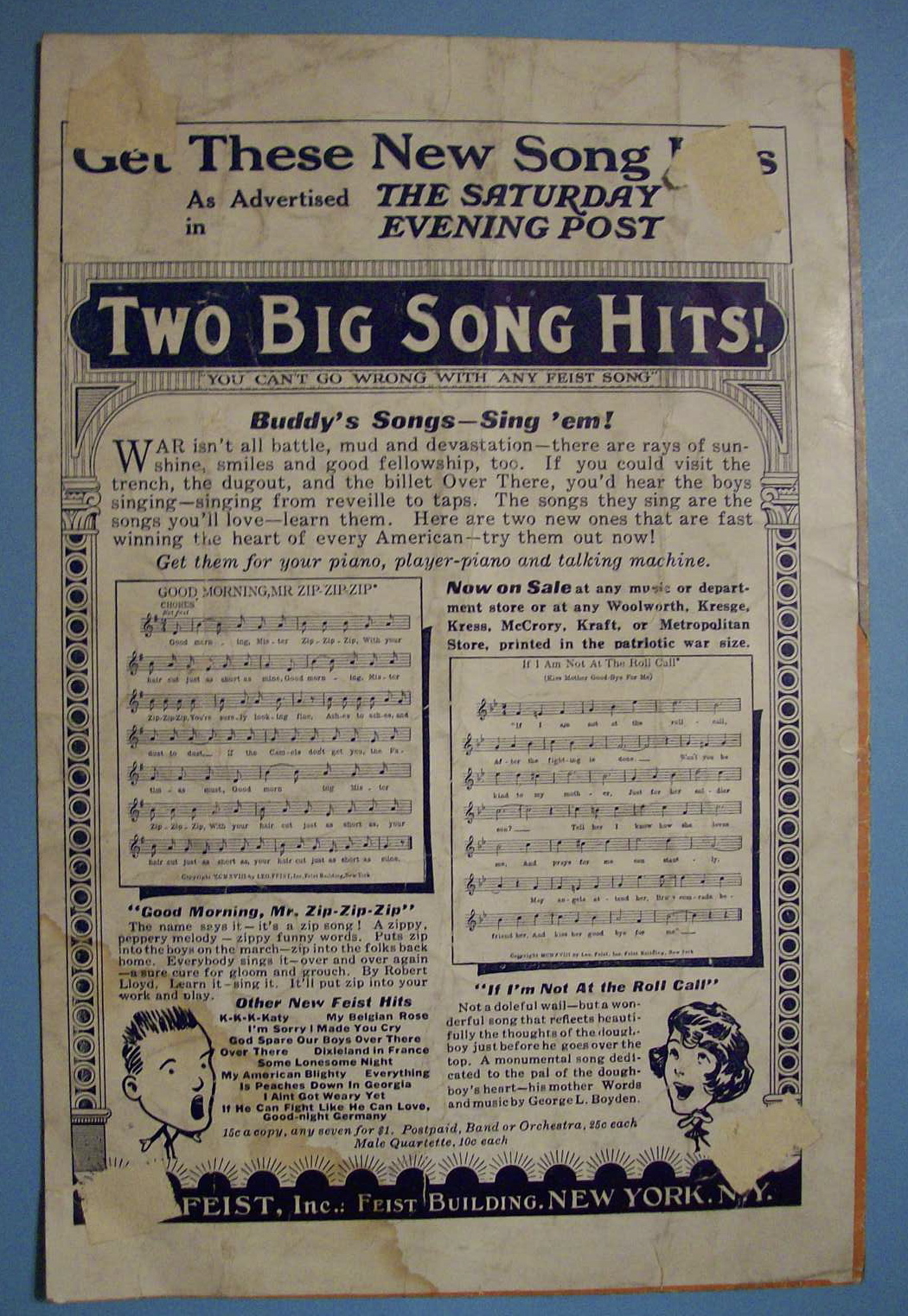 Sheet Music For 1918 The Rose Of No Man's Land