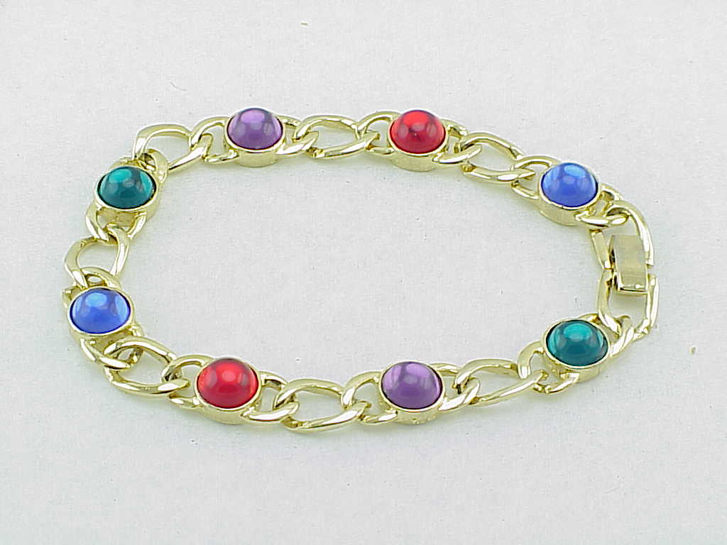 Multicolored Glass Cabochon Link Bracelet
