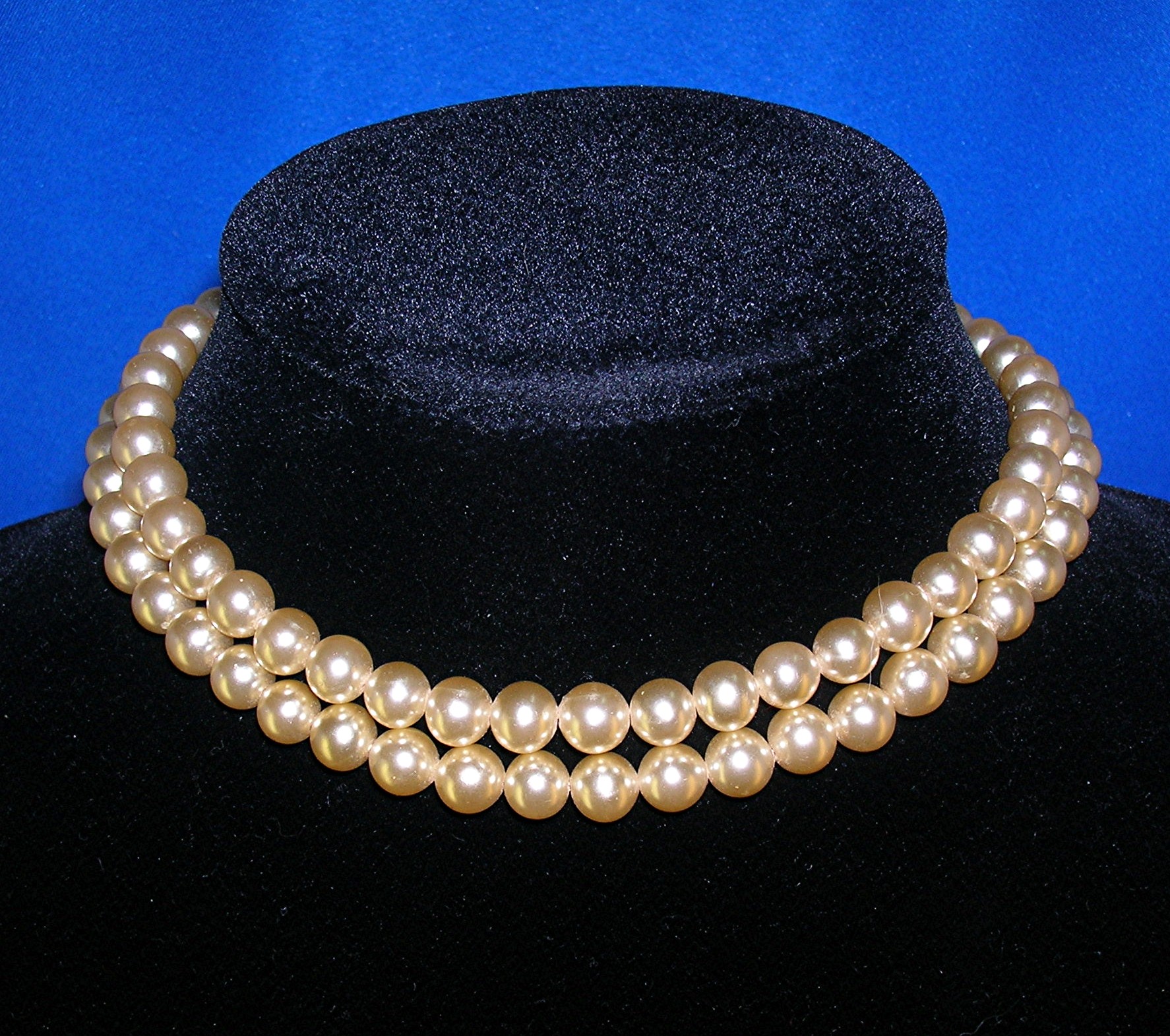 Pearl Double Strand Rhinestone Flower Clasp Necklace