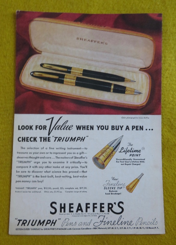 1946 Sheaffer's Pens With The Triumph Pens & Fine Line Pencils