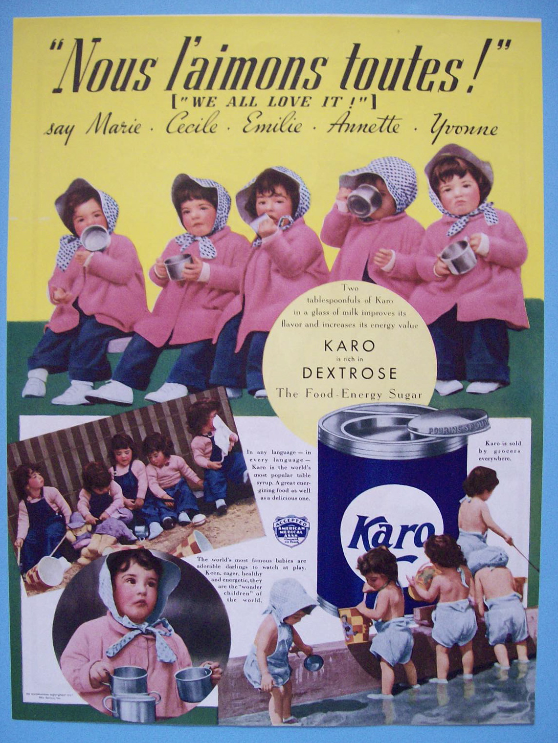 1937 Karo Syrup with the Dionne Quintuplets
