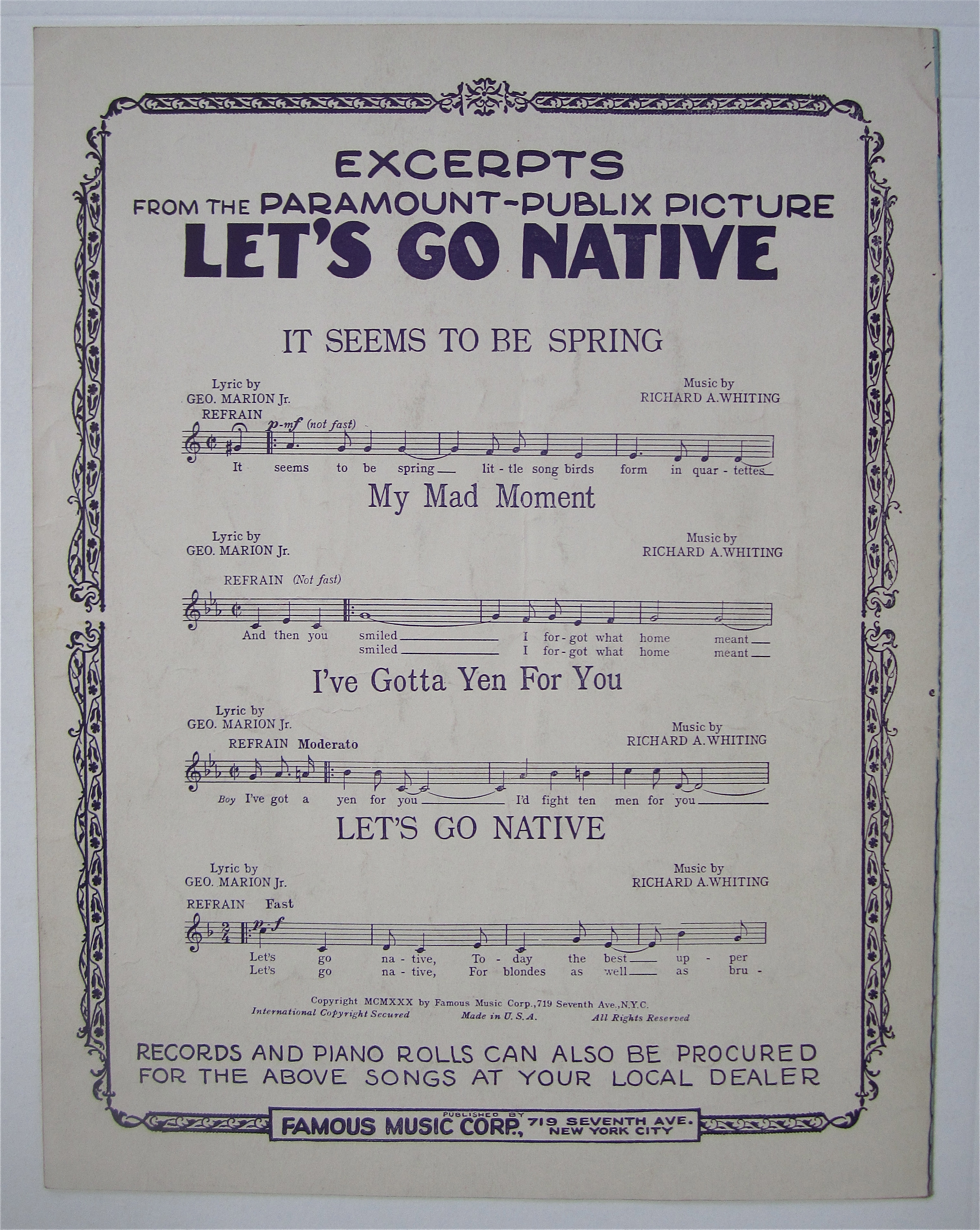 Sheet Music 1930 You Brought A New Kind Of Love To Me
