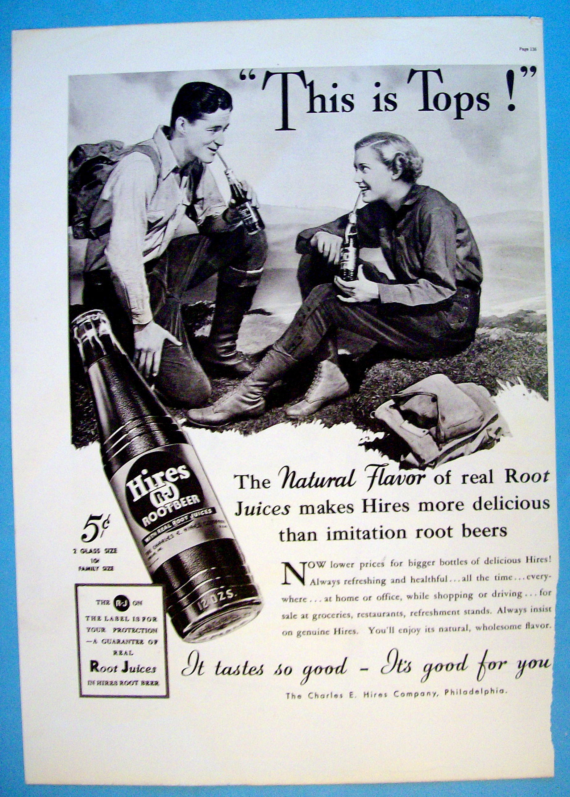 1937 Hires Root Beer with Man & Woman Talking