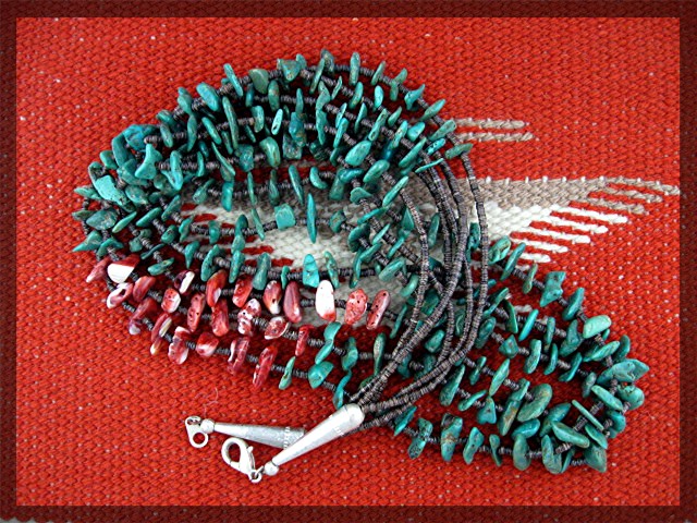 SANTO DOMINGO Green Turquoise Coral Heishi Necklace
