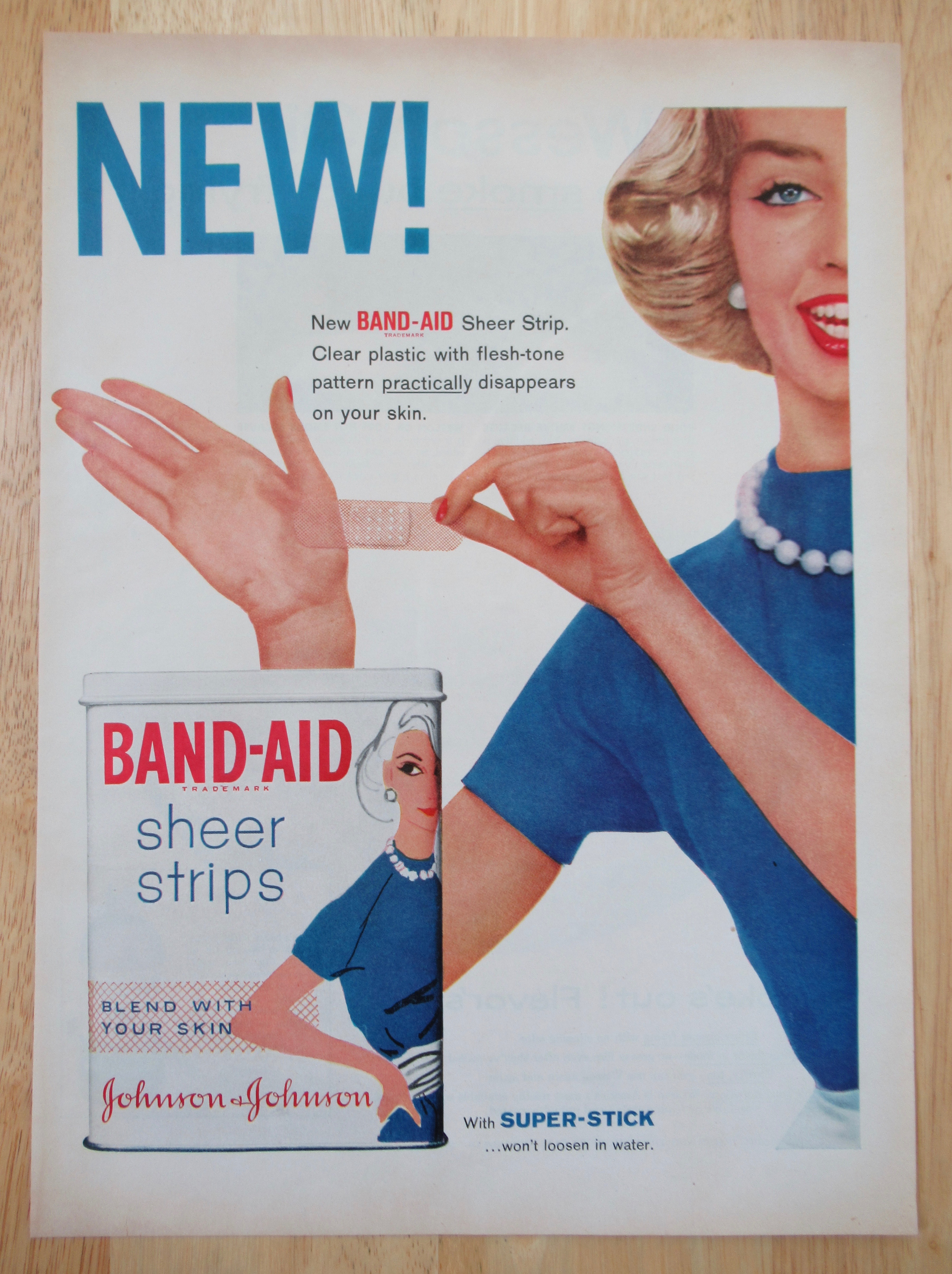 1958 Johnson & Johnson Band Aid Sheer Strips w/ Woman