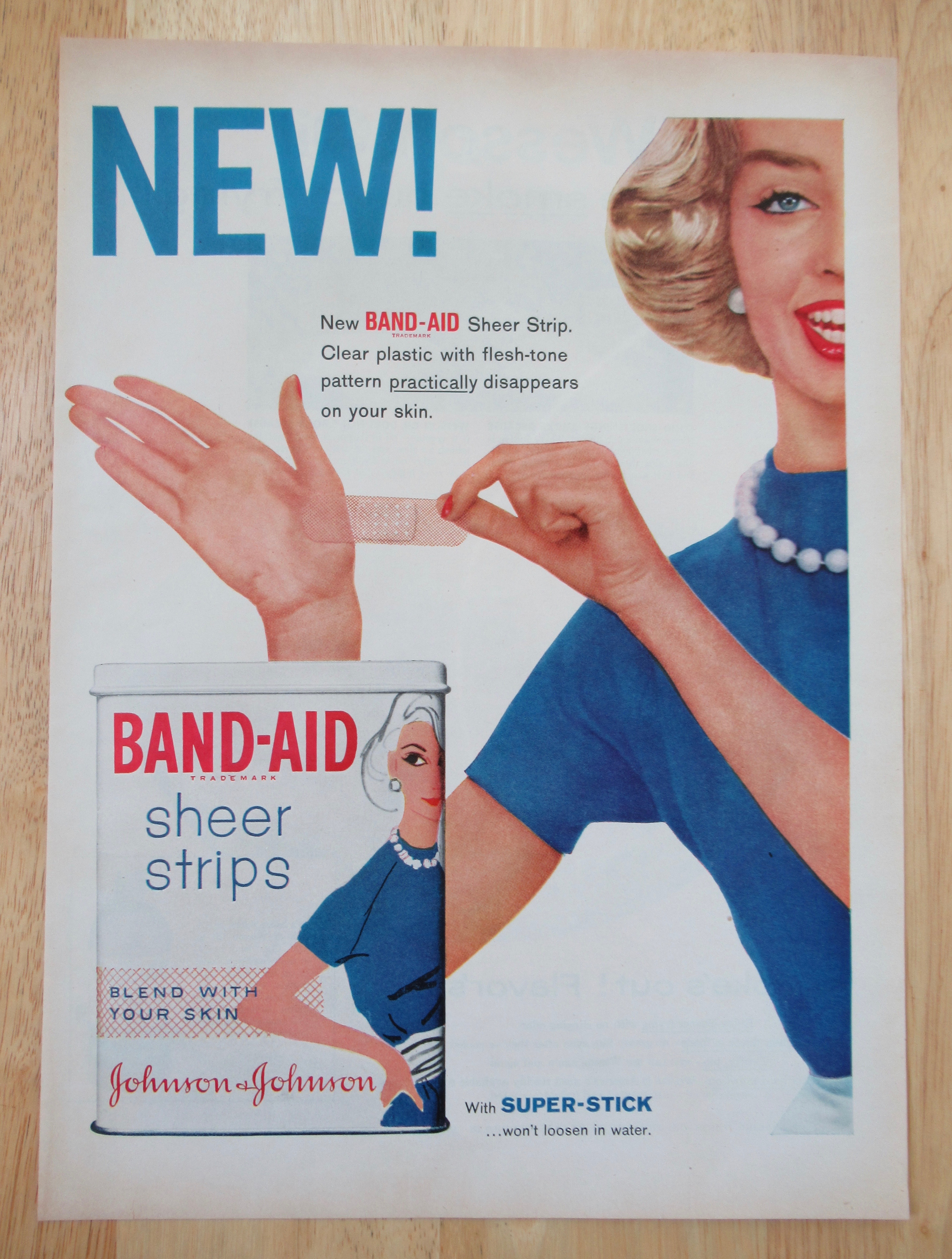 1958 Johnson & Johnson Band Aid Sheer Strips w/ Woman