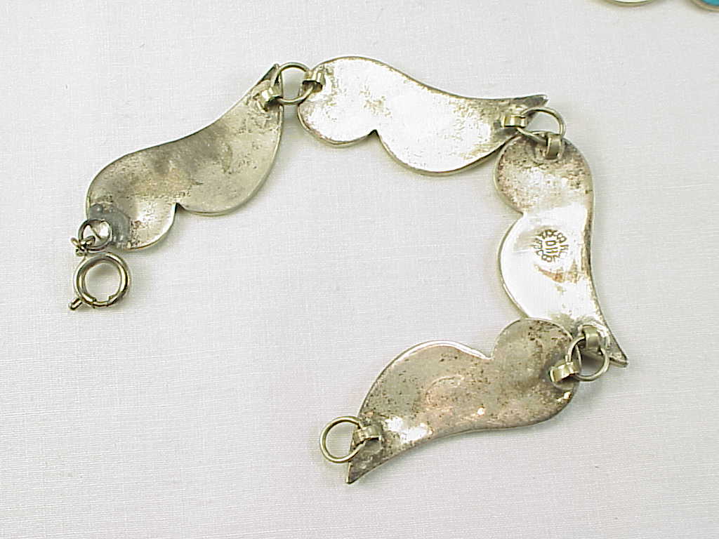 Signed Taxco Mexico 980 Silver Turquoise Necklace Bracelet Earrings