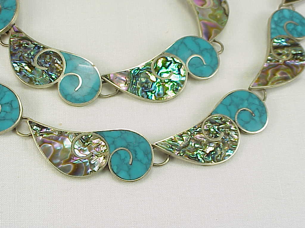 Signed Taxco Mexico 980 Silver Turquoise Necklace Bracelet Earrings