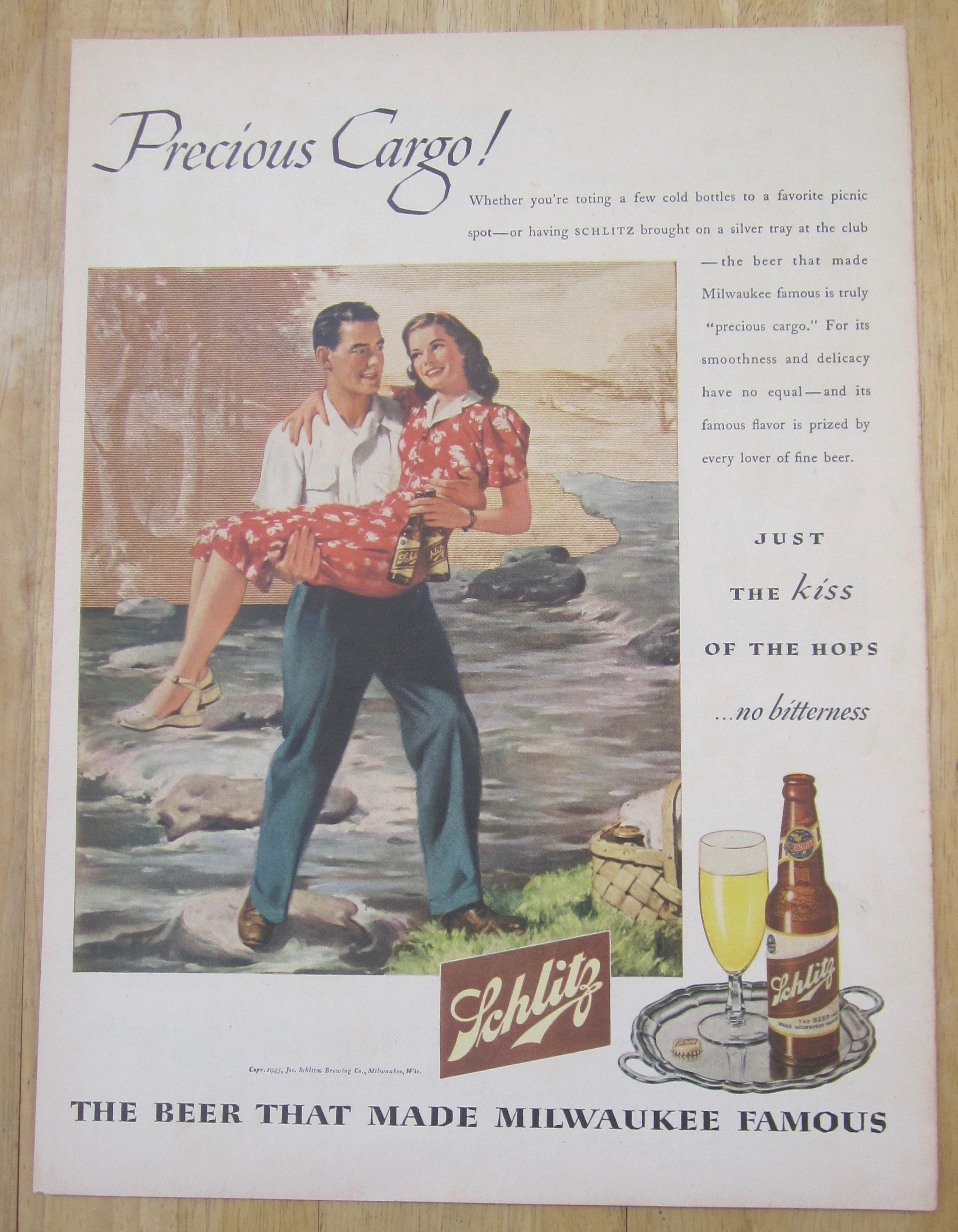 1945 Schlitz Beer with Man Carrying Woman with Bottles