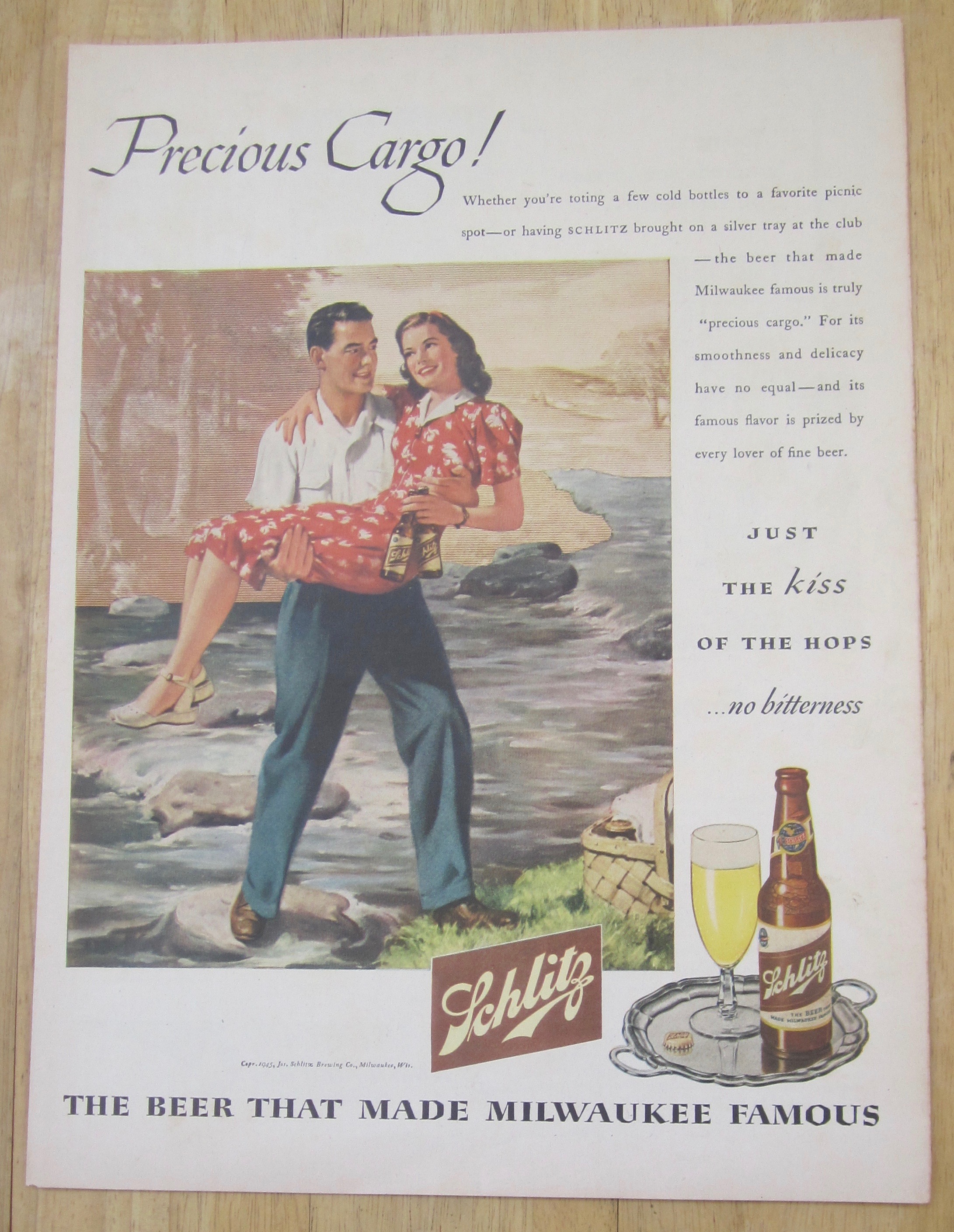 1945 Schlitz Beer with Man Carrying Woman with Bottles