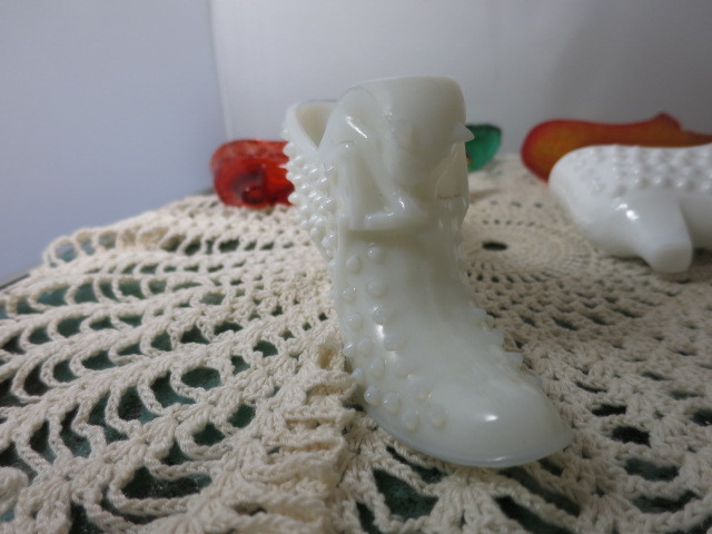 Fenton Slipper Shoe Cat Hobnail Milk Glass Early 1900s