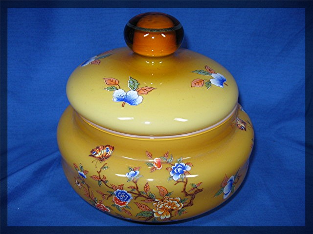 Candy Jar Amber Color Glass with Flowers