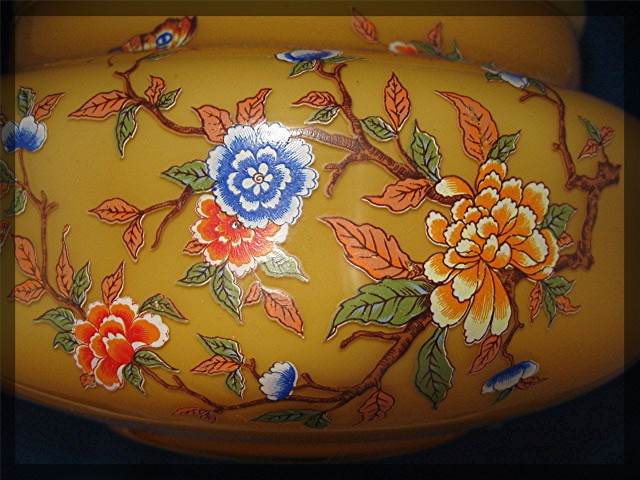 Candy Jar Amber Color Glass with Flowers