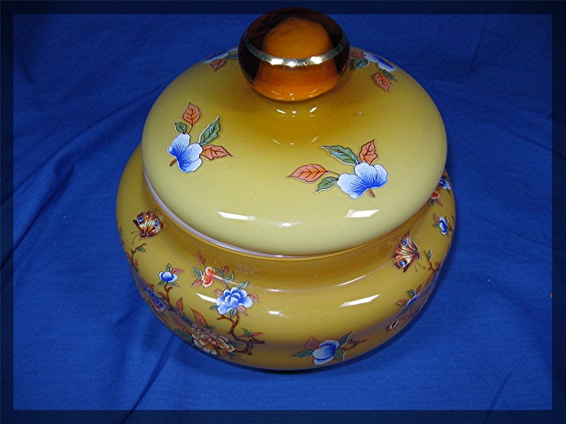 Candy Jar Amber Color Glass with Flowers