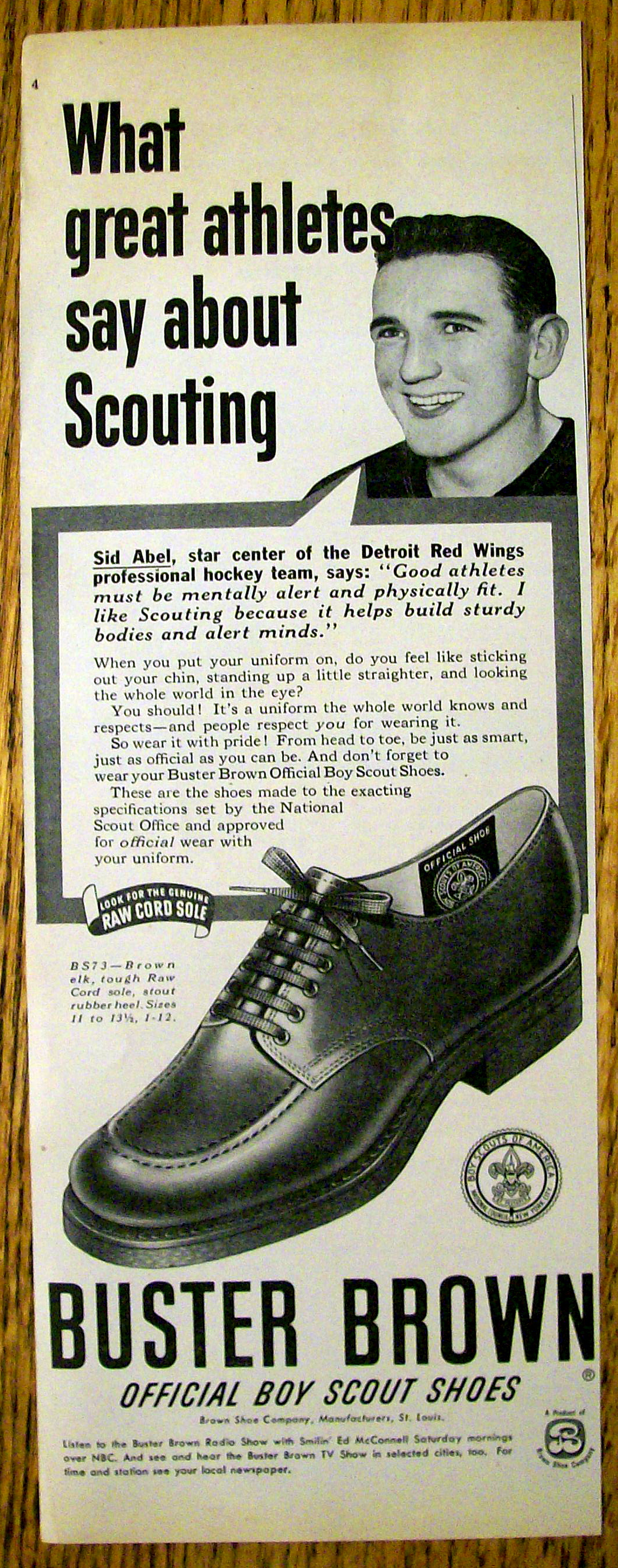 Vintage Ad: 1951 Buster Brown Shoes w/Sid Abel