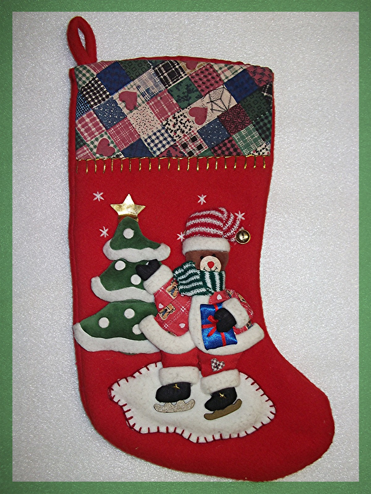Christmas Stocking trapunto tree and bear