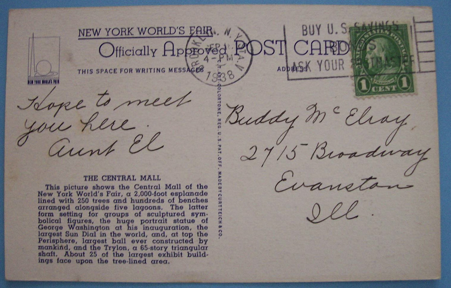 Central Mall Postcard (1939 New York World's Fair)