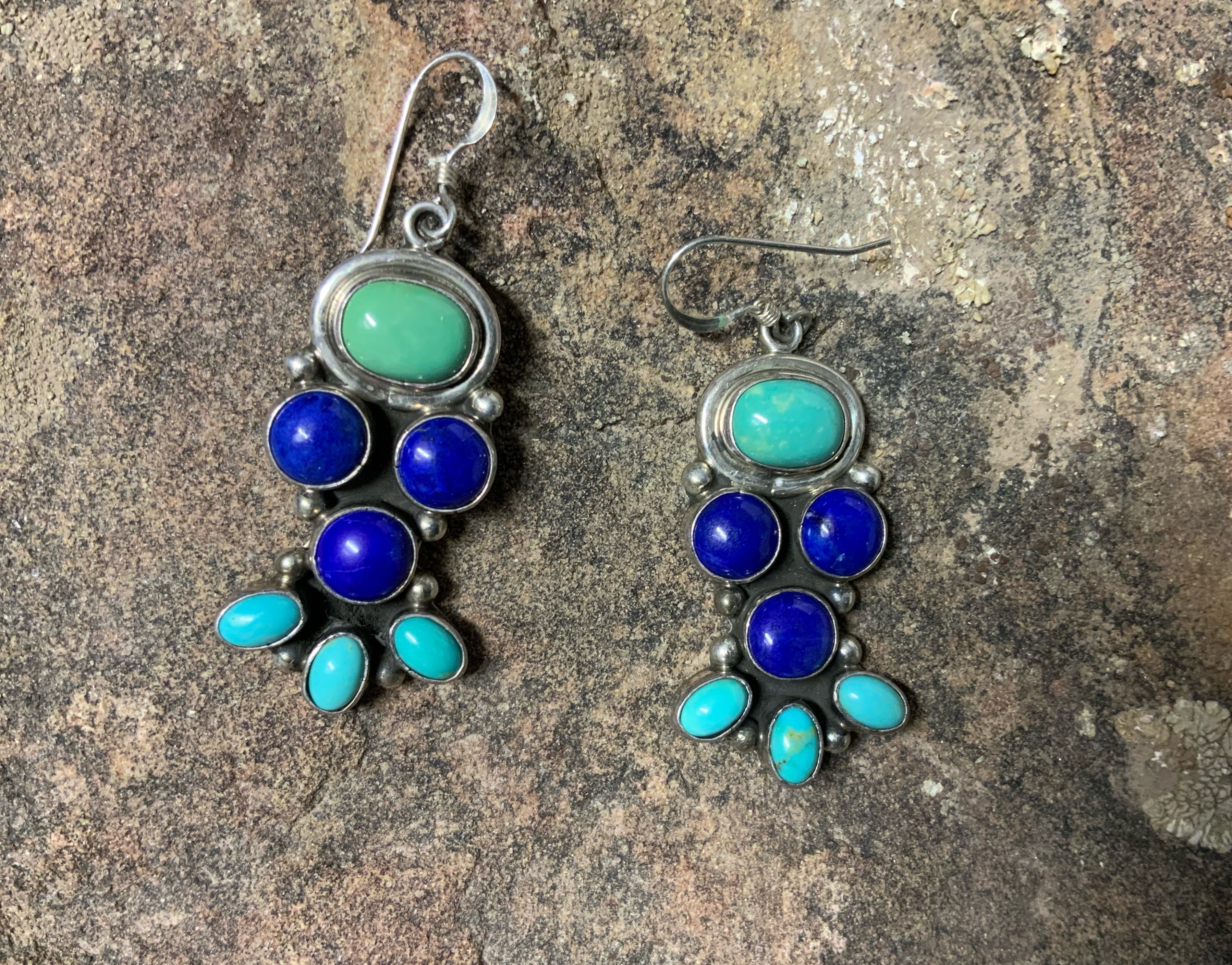 Dan Dodson Sterling Silver Kingman Turquoise Lapis Ears