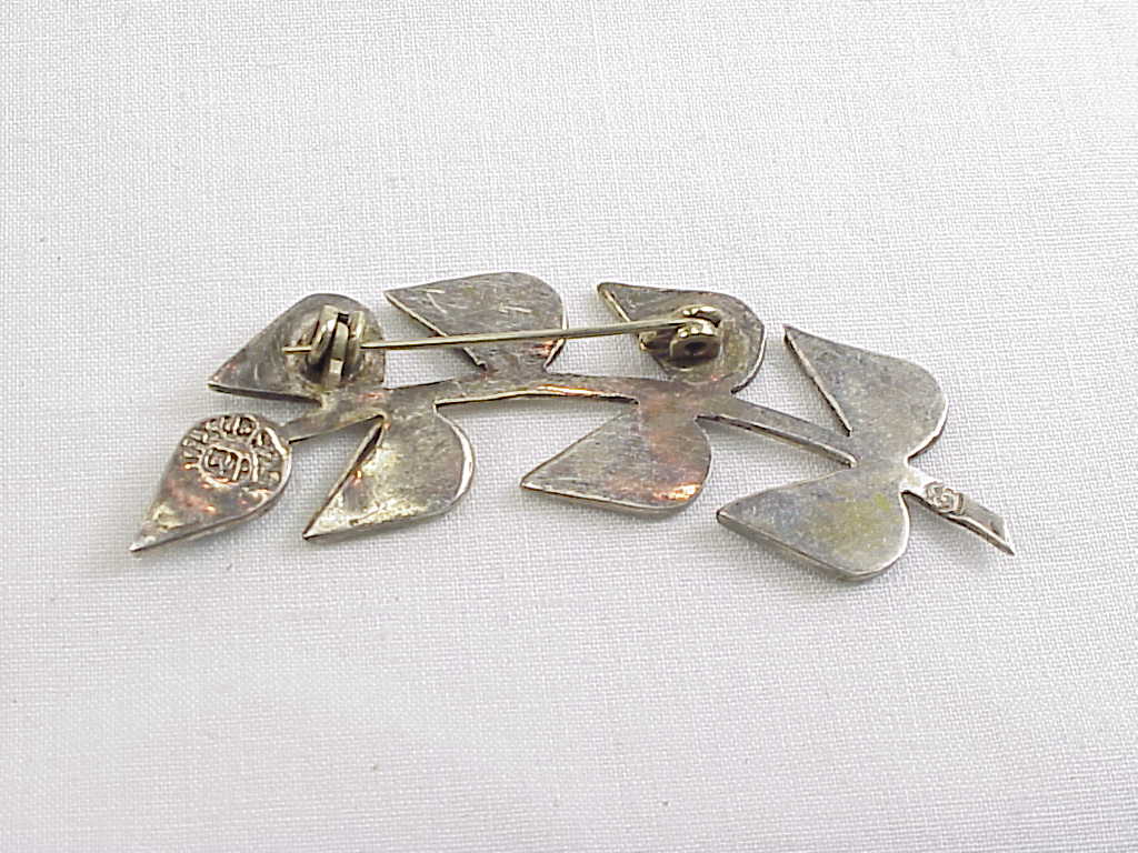 Signed Taxco Mexican Sterling Silver Turquoise Brooch & Earrings Set
