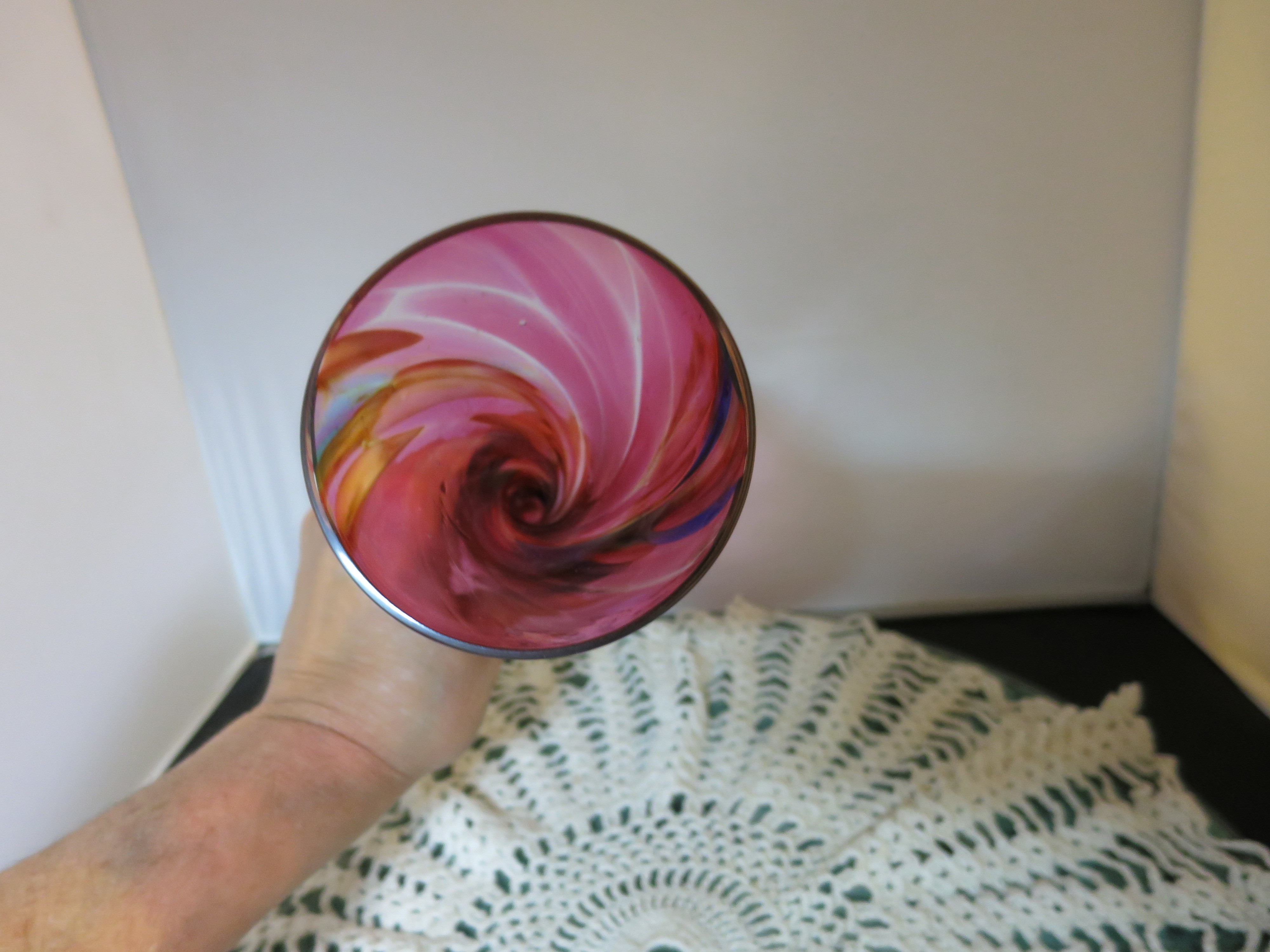 Blown End of Day Art Glass Footed Vase Beer Glass Egg Cup Candle
