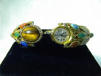 Gemstone Goldtone Bangle Bracelet Watch