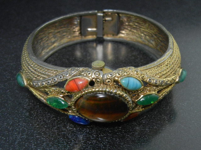 Gemstone Goldtone Bangle Bracelet Watch