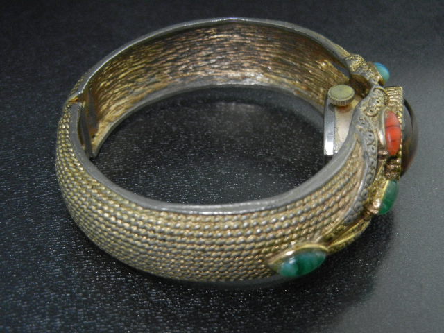 Gemstone Goldtone Bangle Bracelet Watch