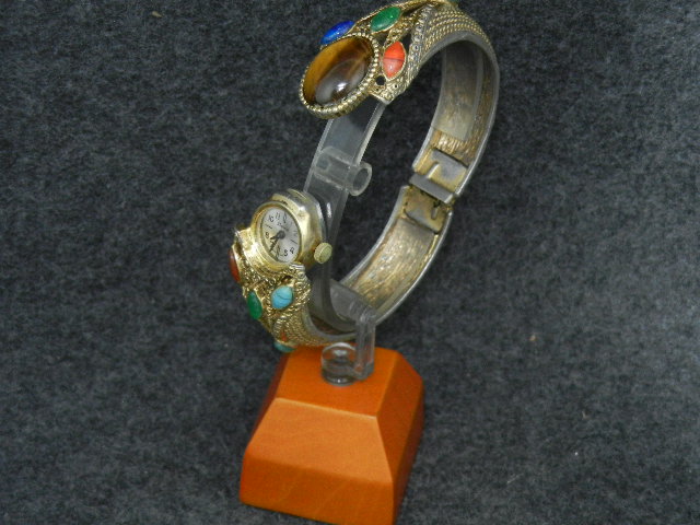 Gemstone Goldtone Bangle Bracelet Watch