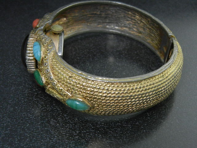 Gemstone Goldtone Bangle Bracelet Watch