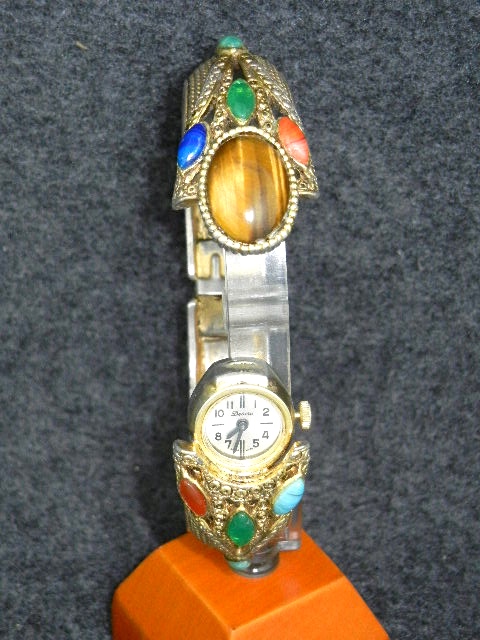 Gemstone Goldtone Bangle Bracelet Watch