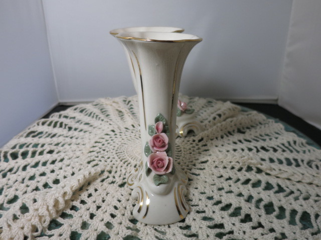 Vintage Dresden Cornucopia Horn Vase Pair Porcelain 1950s Germany