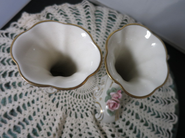 Vintage Dresden Cornucopia Horn Vase Pair Porcelain 1950s Germany
