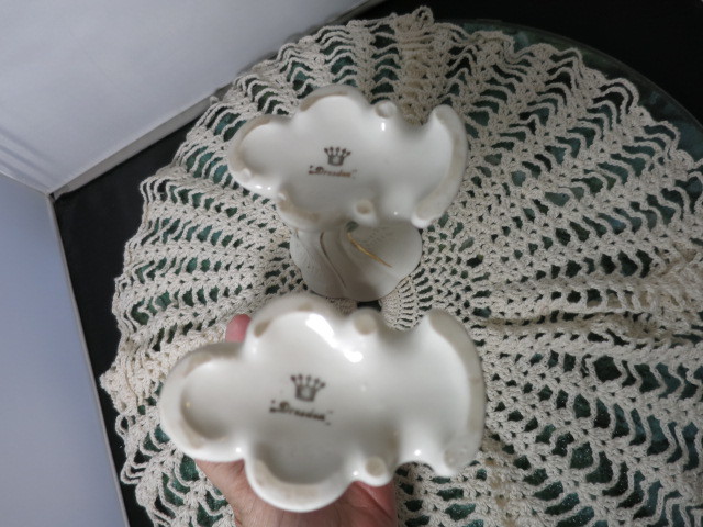 Vintage Dresden Cornucopia Horn Vase Pair Porcelain 1950s Germany