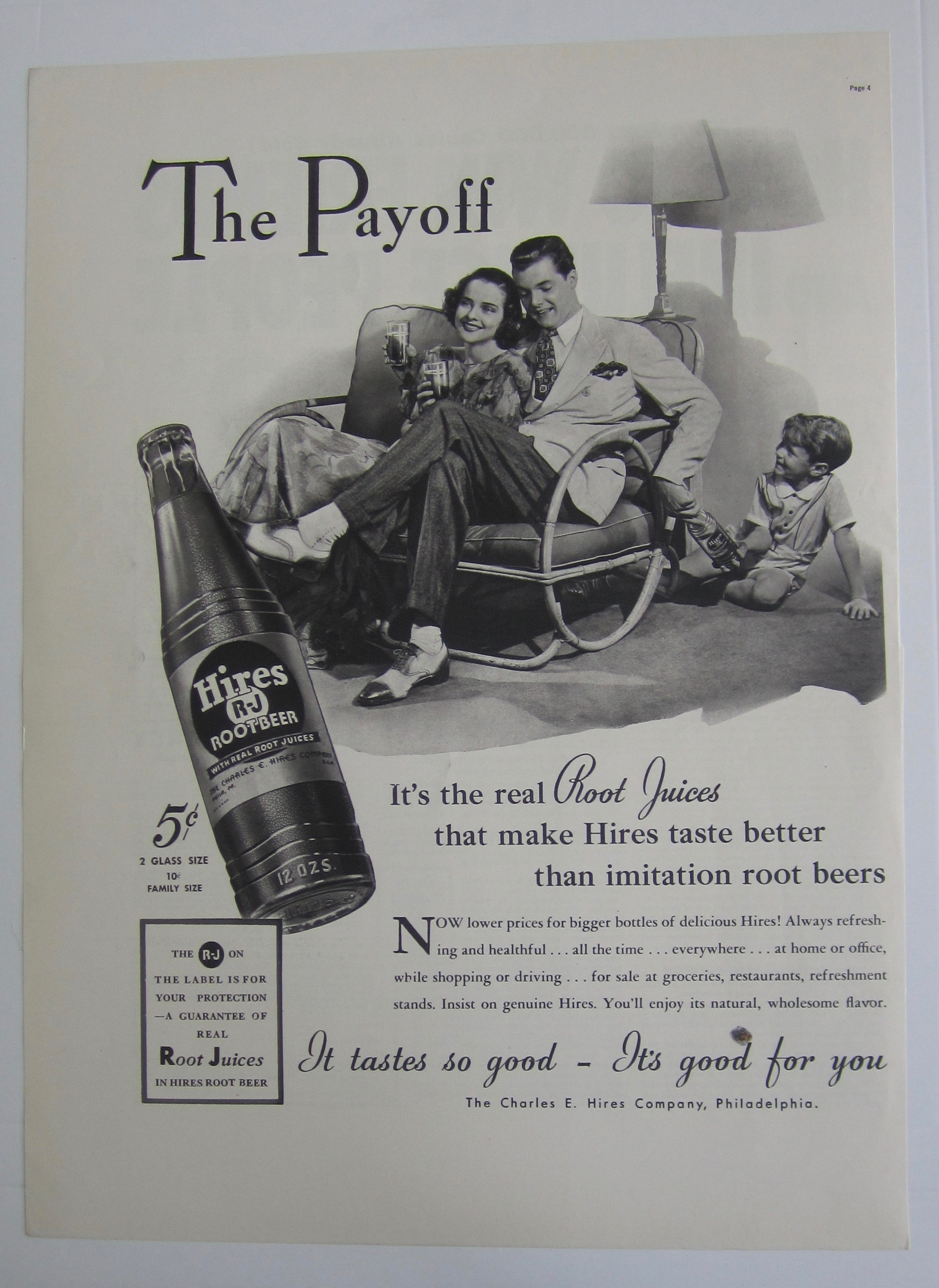 1937 Hires Root Beer with Man Handing Boy a Bottle