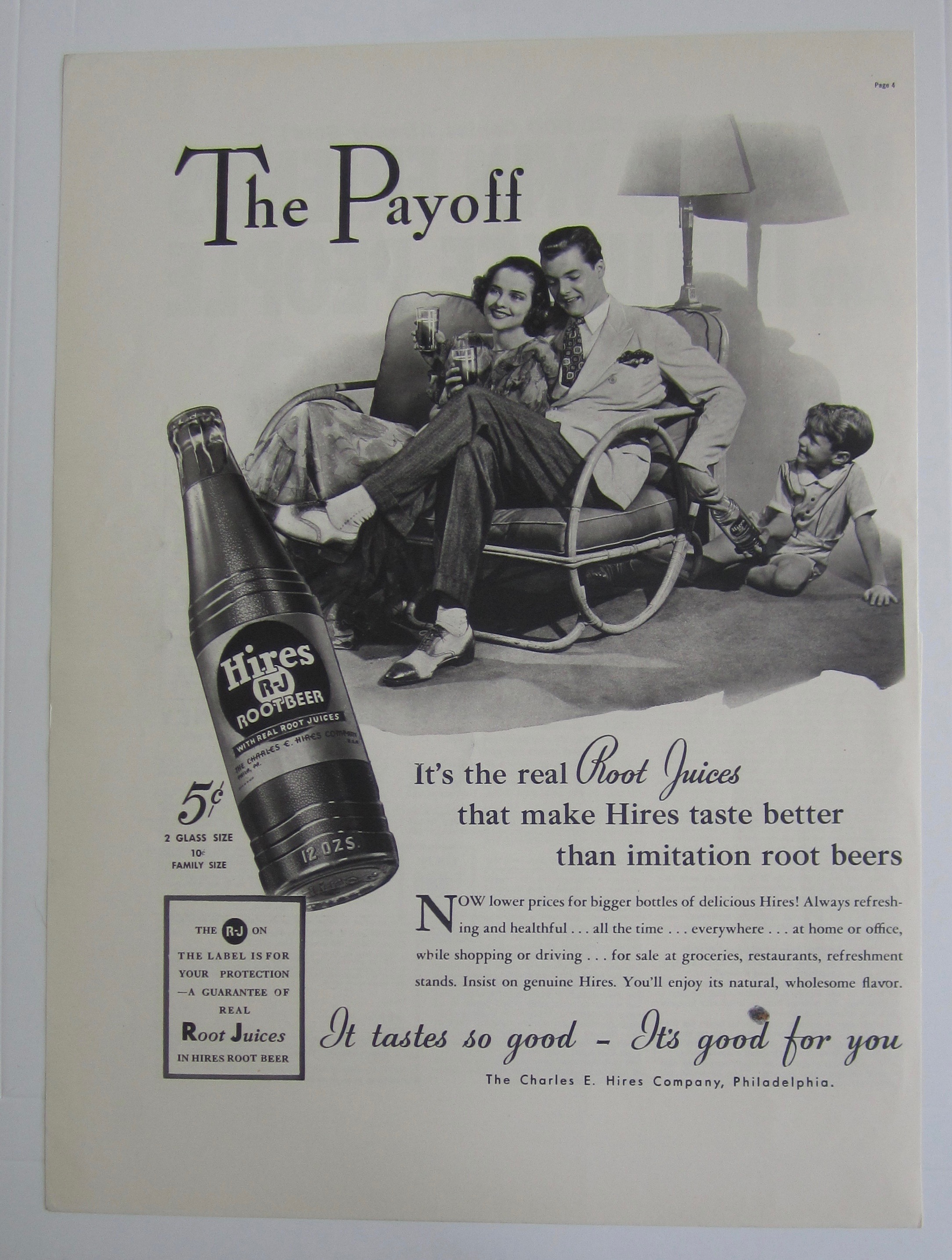 1937 Hires Root Beer with Man Handing Boy a Bottle