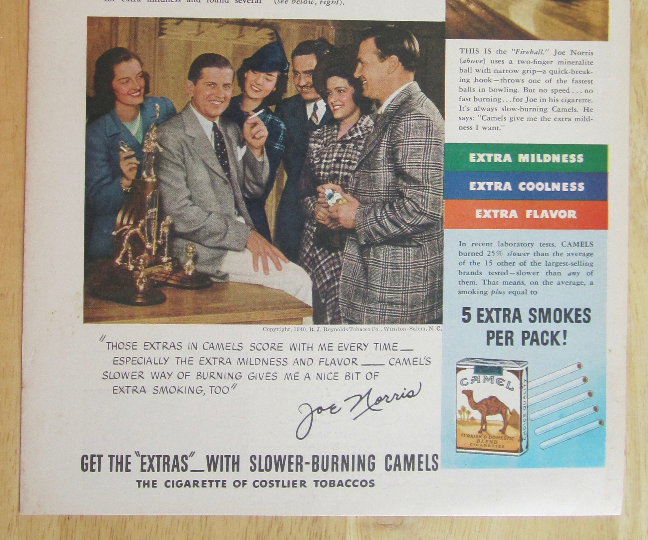 1940 Camel Cigarettes with Bowling Champ Joe Norris