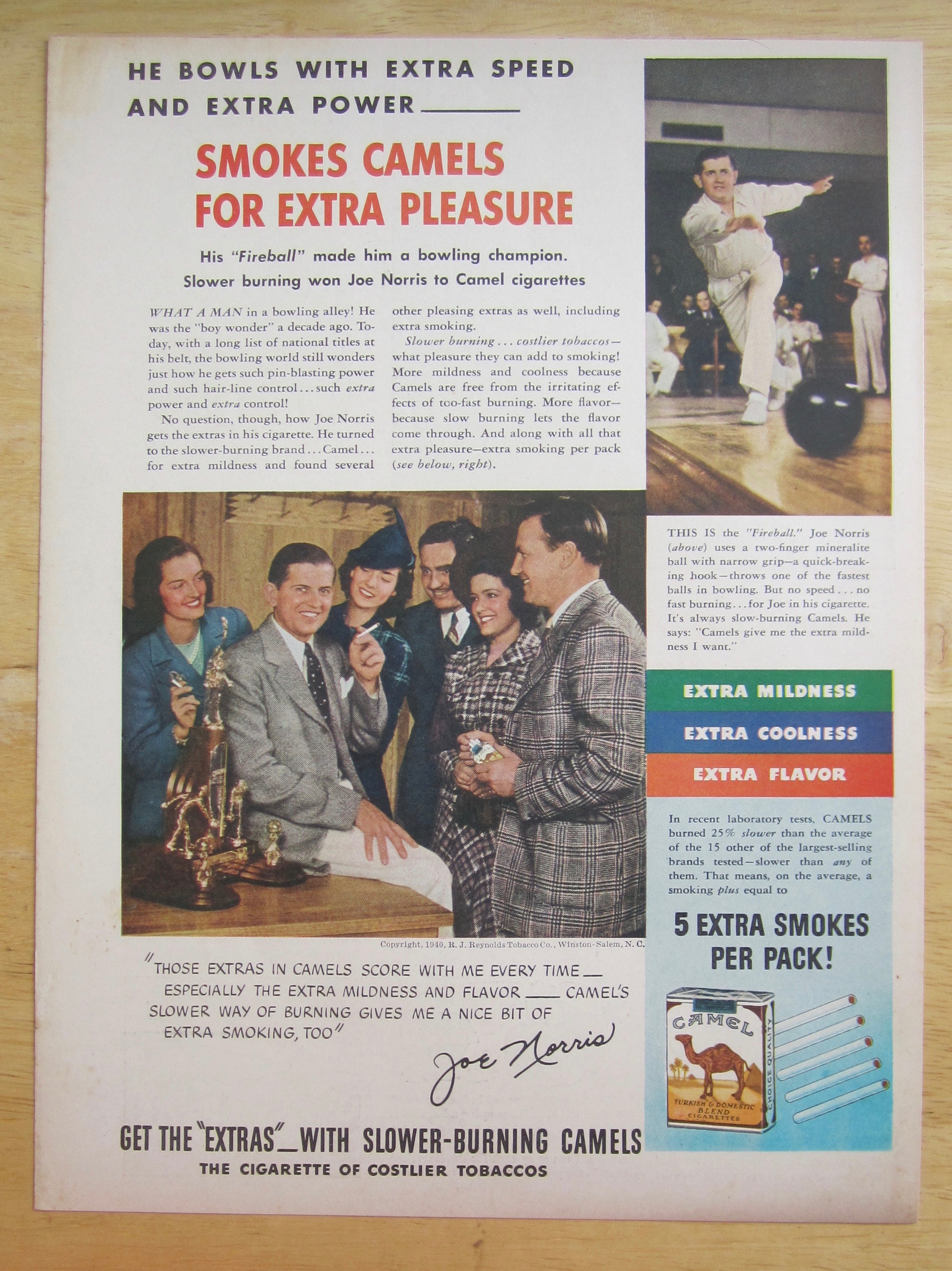 1940 Camel Cigarettes with Bowling Champ Joe Norris