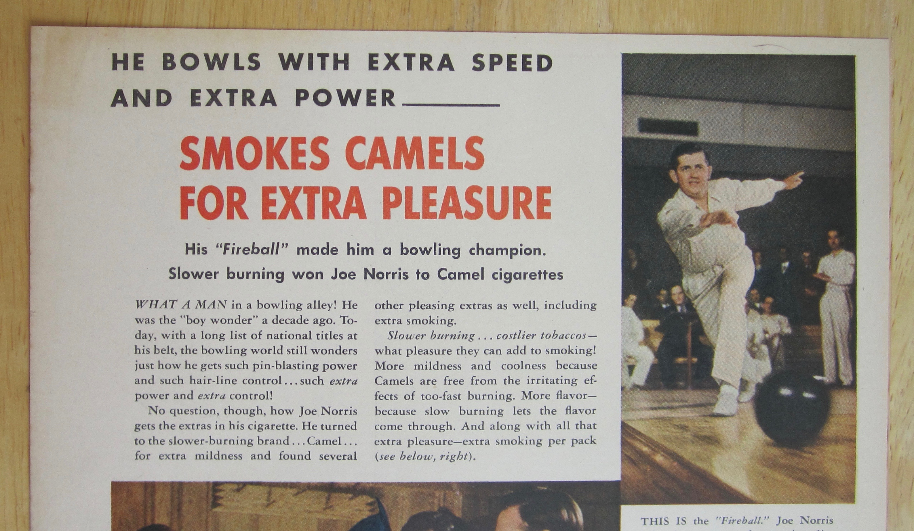1940 Camel Cigarettes with Bowling Champ Joe Norris