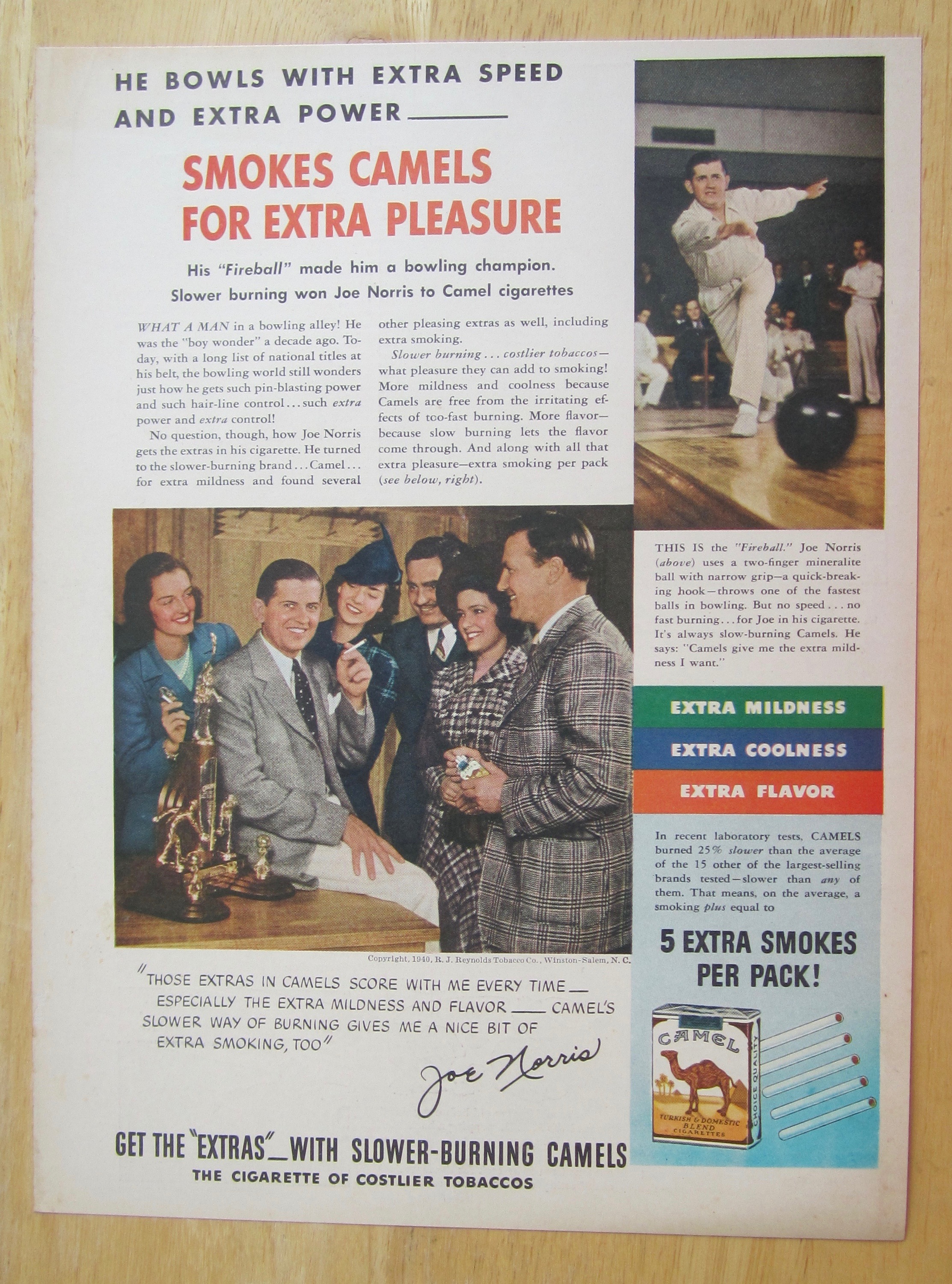 1940 Camel Cigarettes with Bowling Champ Joe Norris