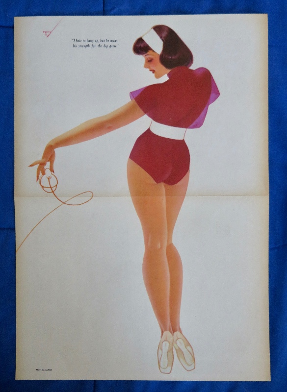 Original 1946 Sexy Pin Up Girl Wearing A Dark Pink Bodysuit While Picking Up The Telephone By George Petty