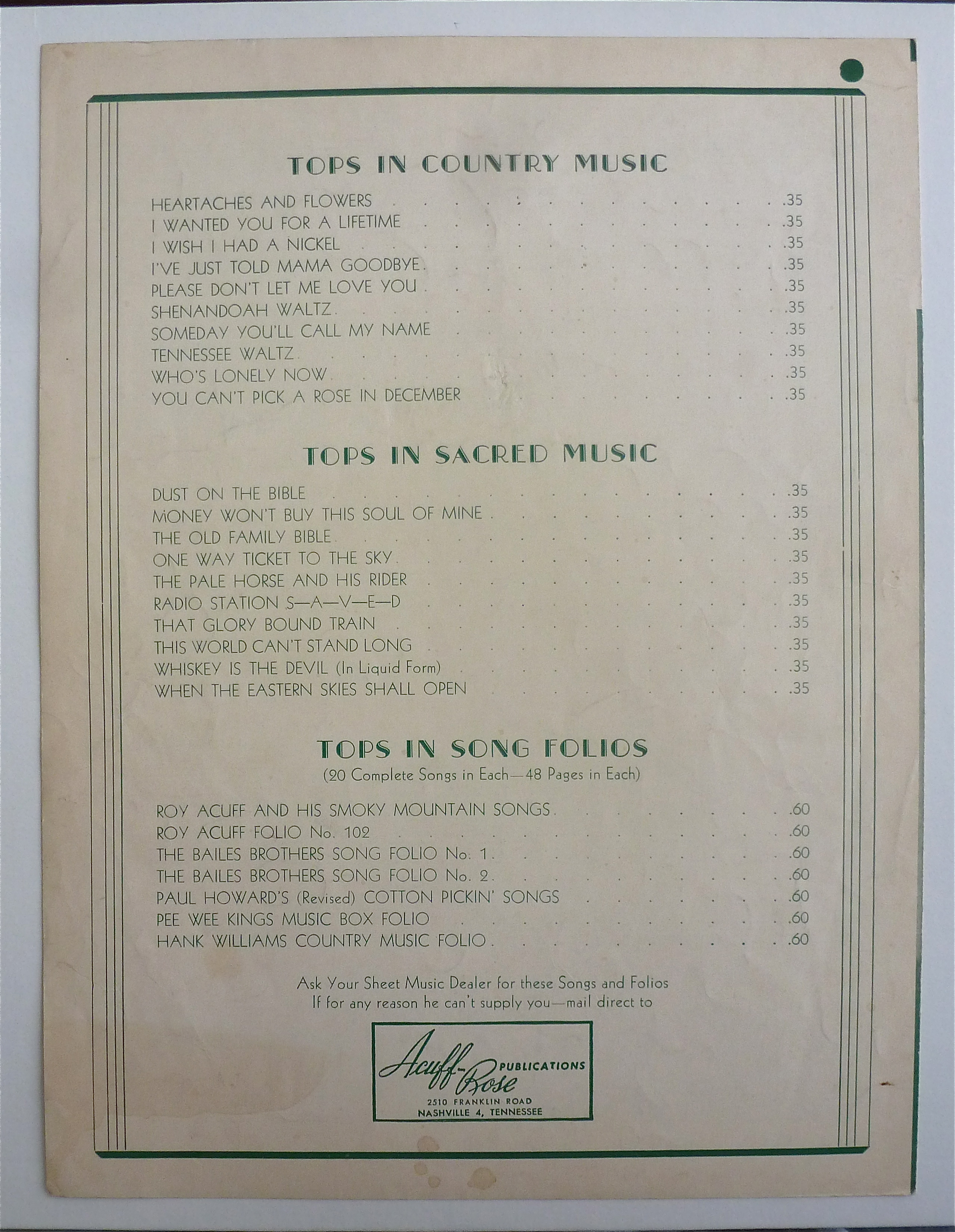 Sheet Music For 1944 Jealous Heart