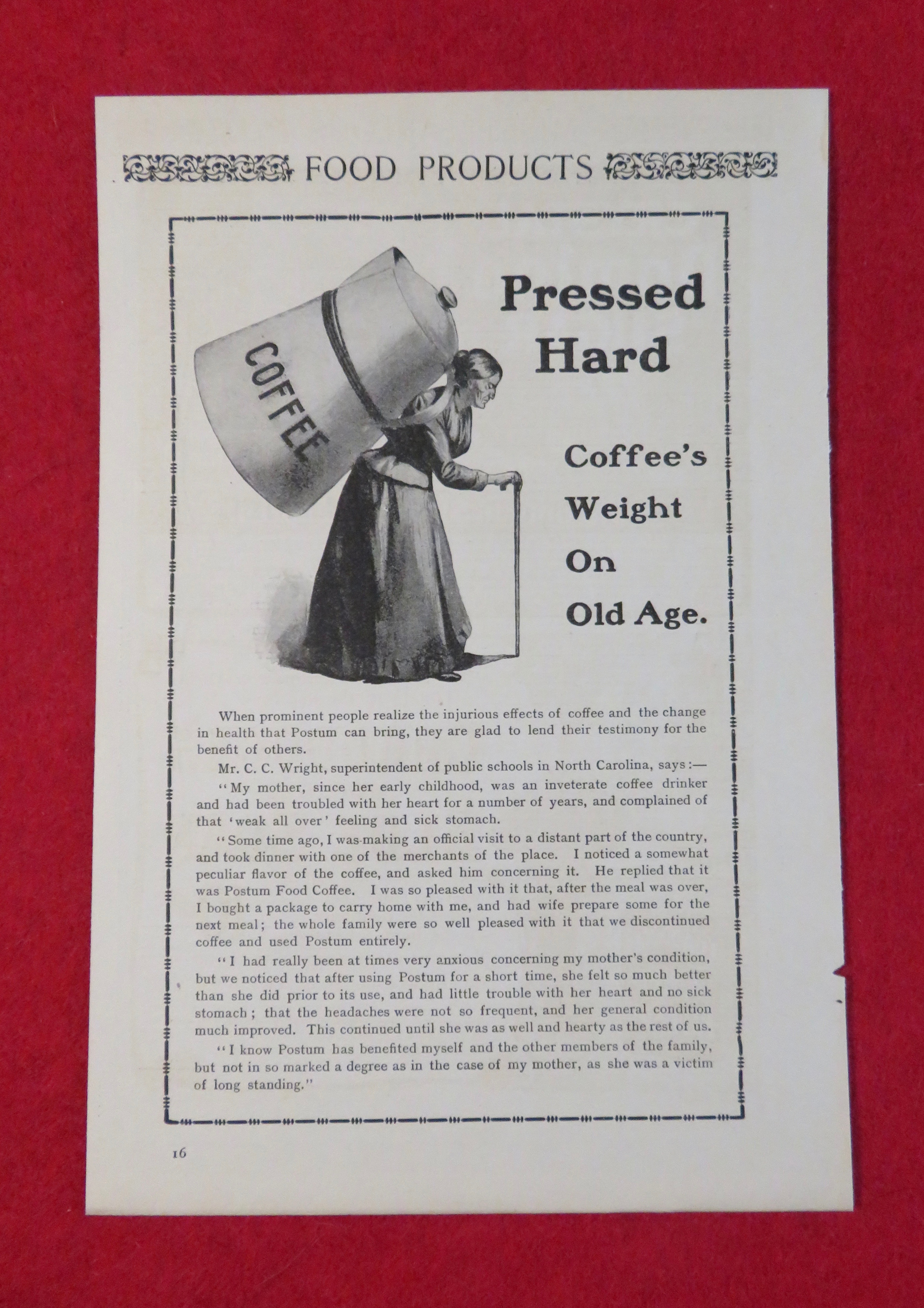 1902 Postum Coffee with Lady With Coffee On Her Back