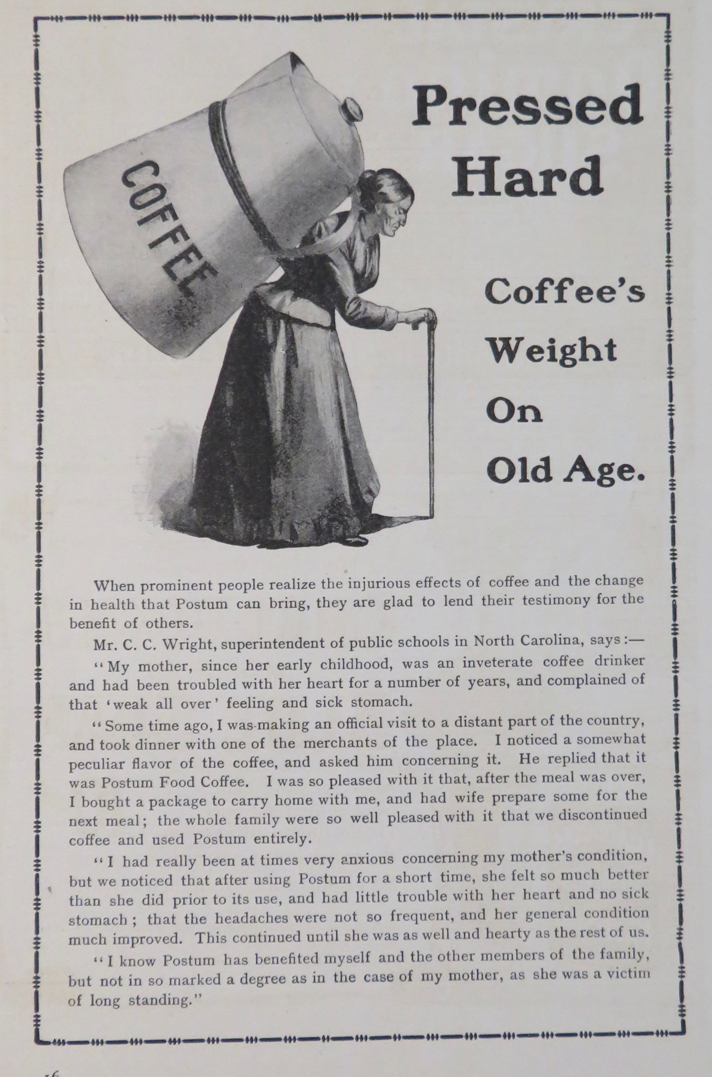 1902 Postum Coffee with Lady With Coffee On Her Back