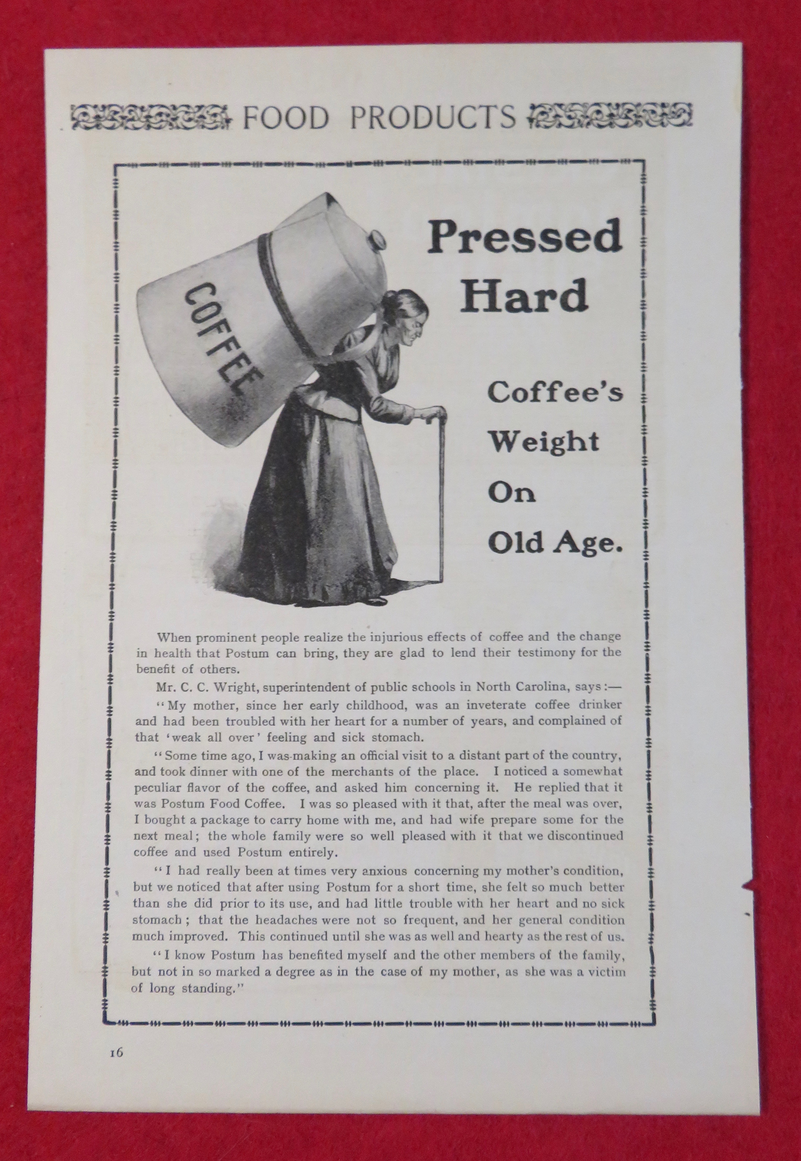 1902 Postum Coffee with Lady With Coffee On Her Back