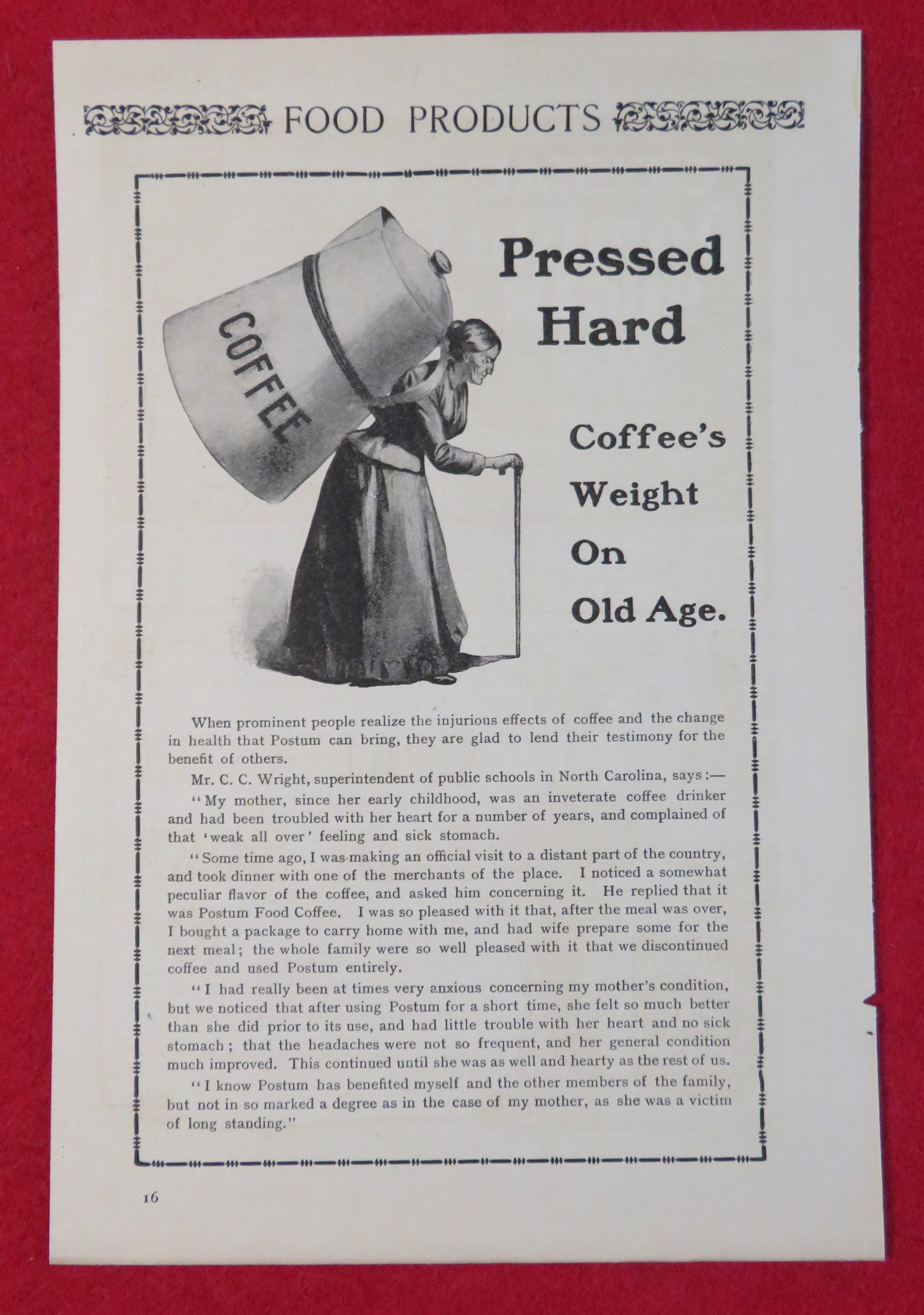 1902 Postum Coffee with Lady With Coffee On Her Back
