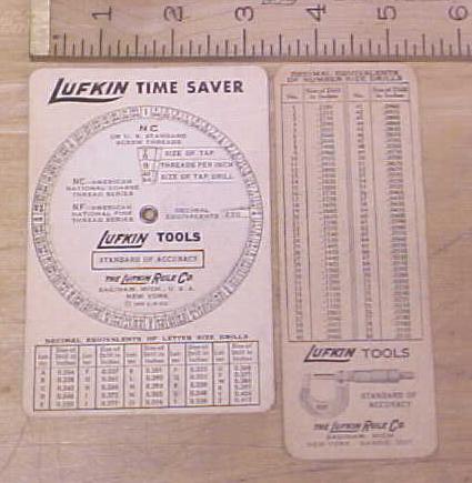 Lufkin Screw Thread Calculator 1935 on a Card