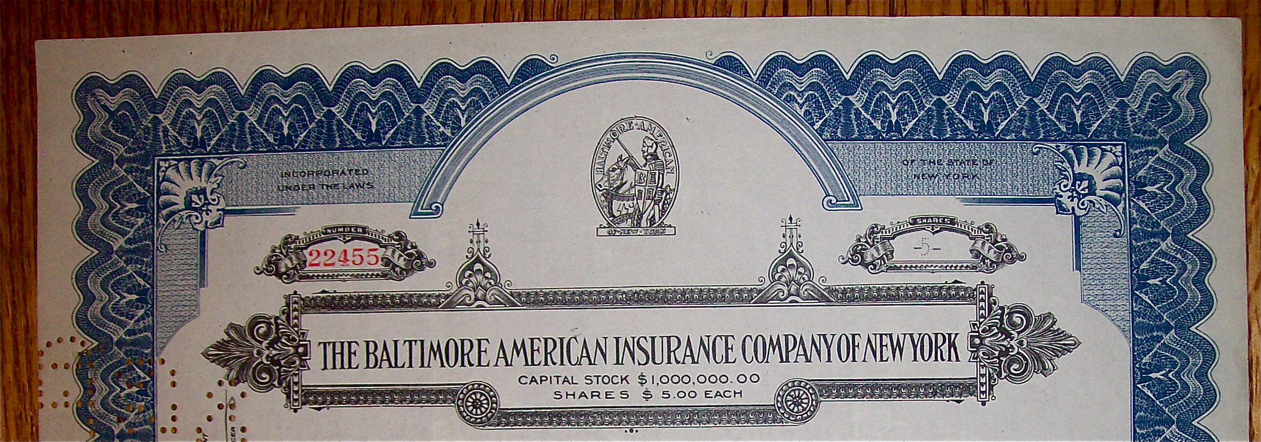 1929 Baltimore American Insurance Co Of New York Stock