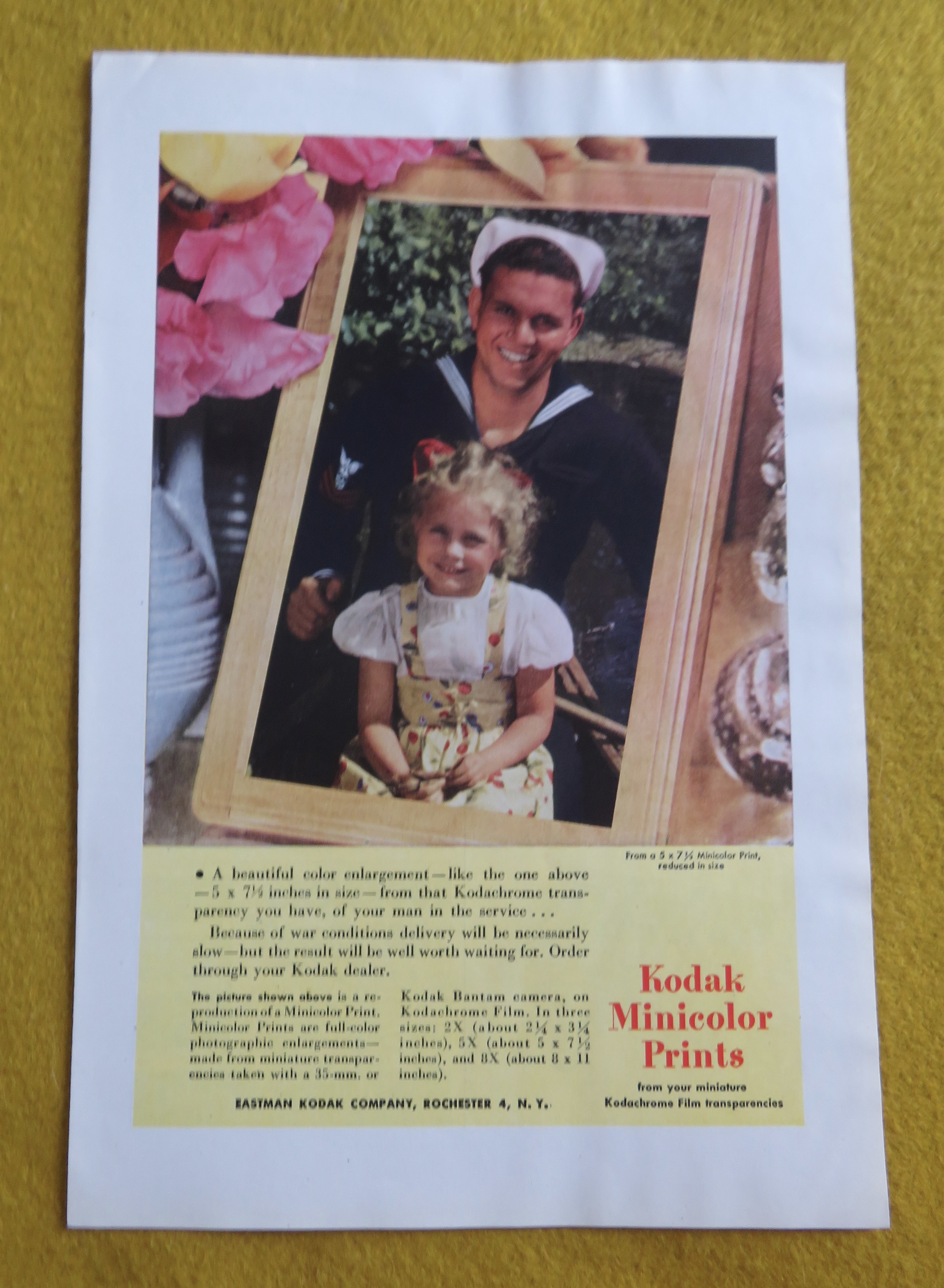 1945 Kodak Minicolor Prints with Sailor & Little Girl