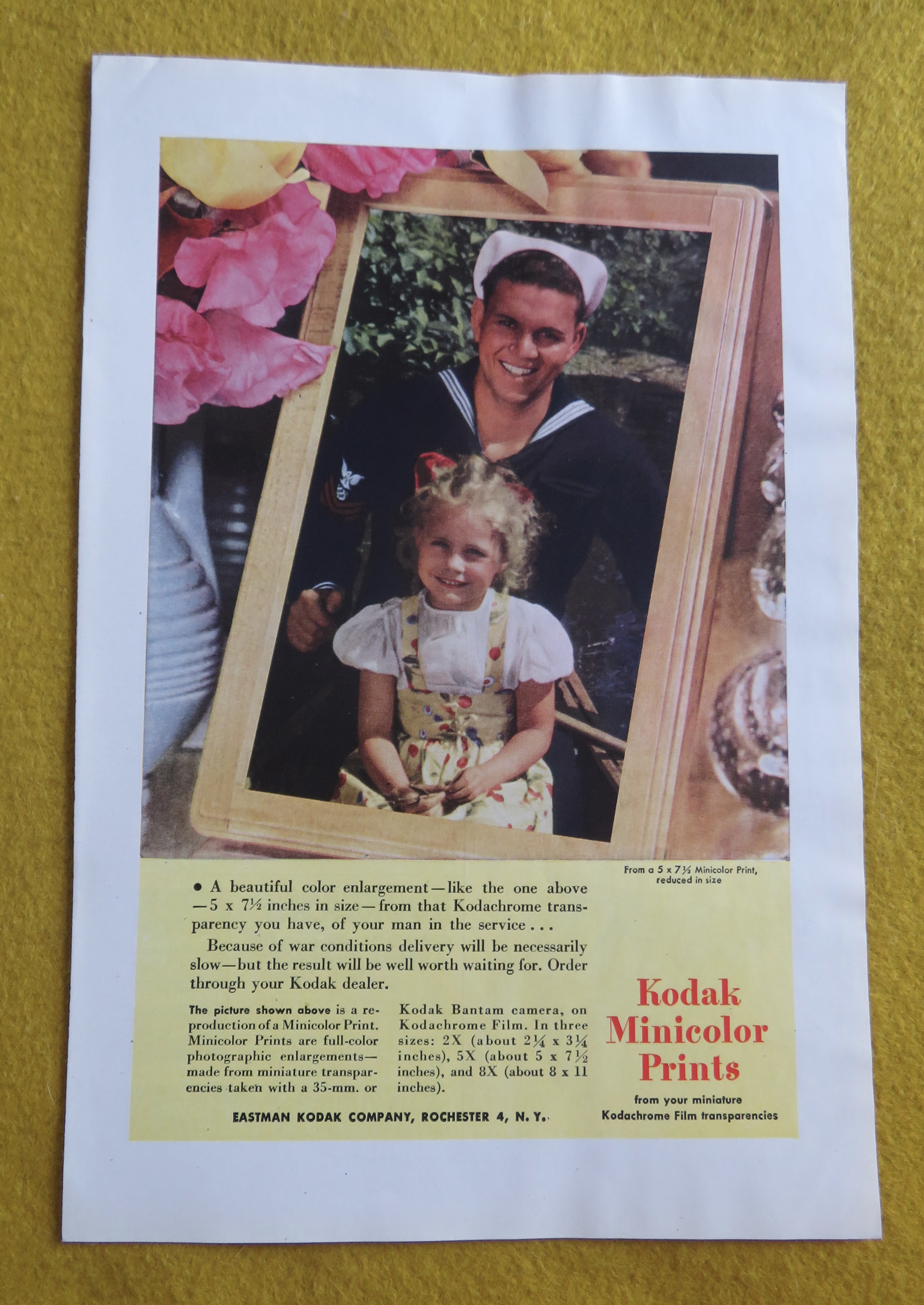 1945 Kodak Minicolor Prints with Sailor & Little Girl