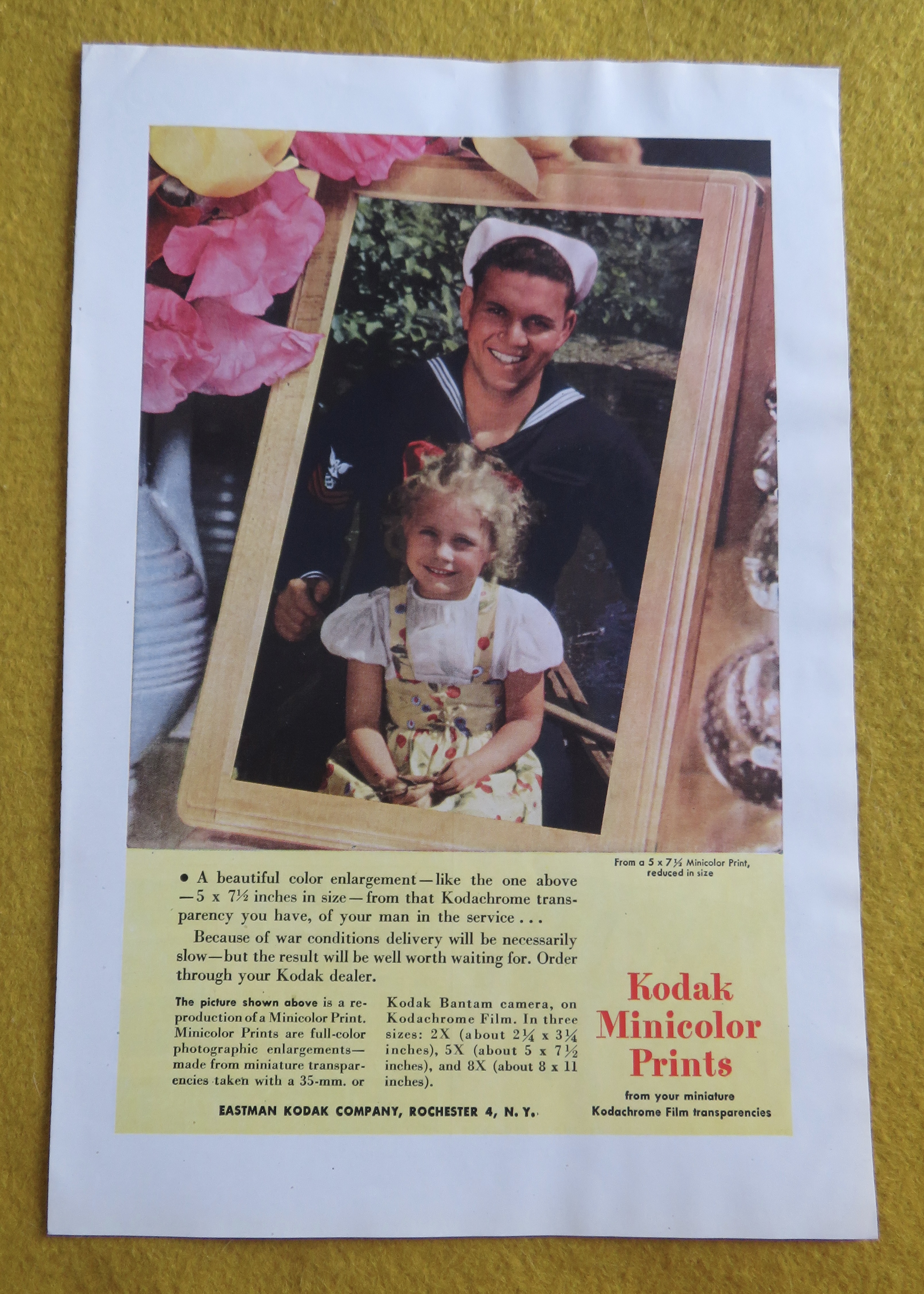 1945 Kodak Minicolor Prints with Sailor & Little Girl
